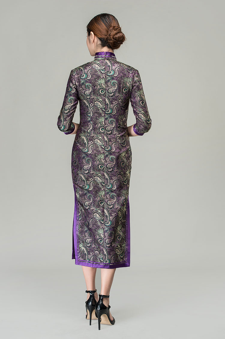 Ruyi & chrysanthemum patterns long cheongsam dress Ruyi & chrysanthemum patterns long cheongsam dress