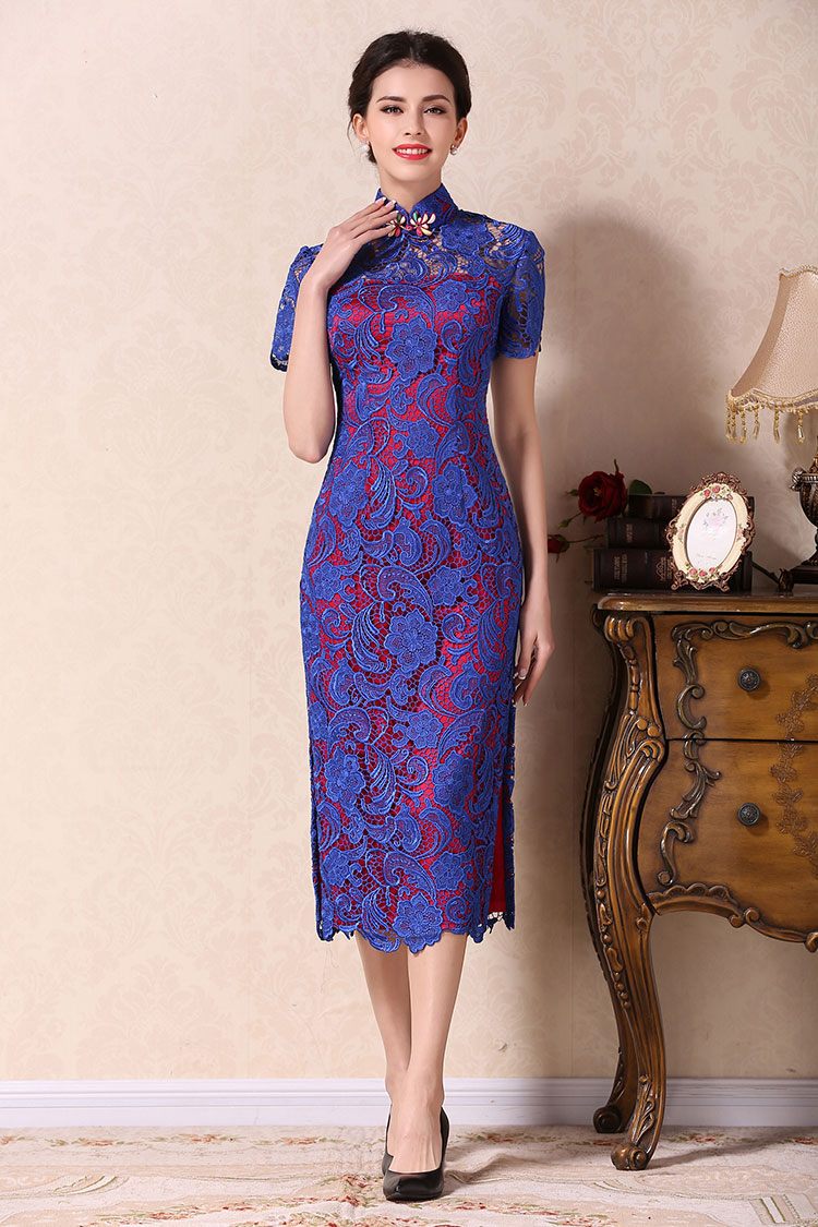 Blue lace dress with wine red lining Blue lace dress with wine red lining