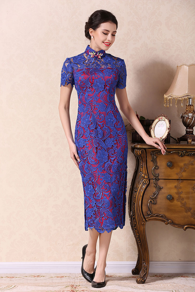 Blue lace dress with wine red lining Blue lace dress with wine red lining