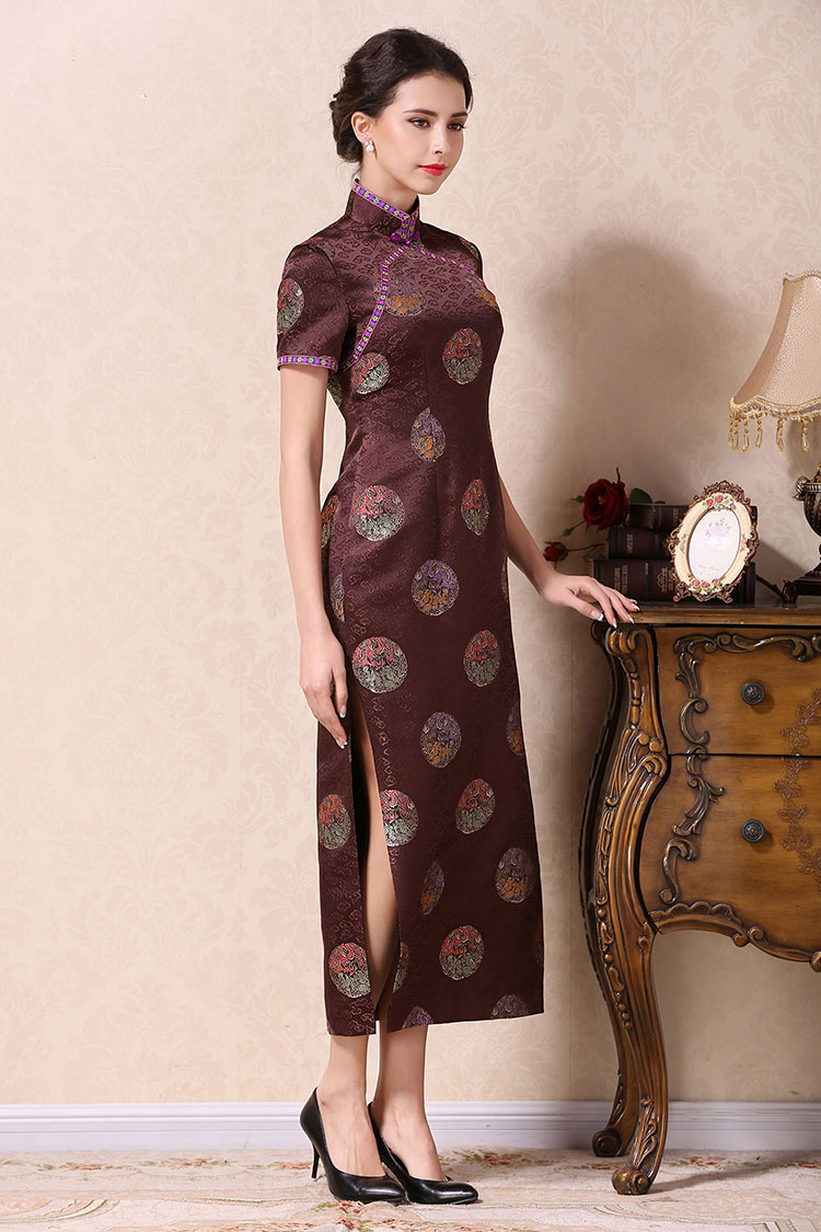Brown cheongsam dress with dragons circle Brown cheongsam dress with dragons circle