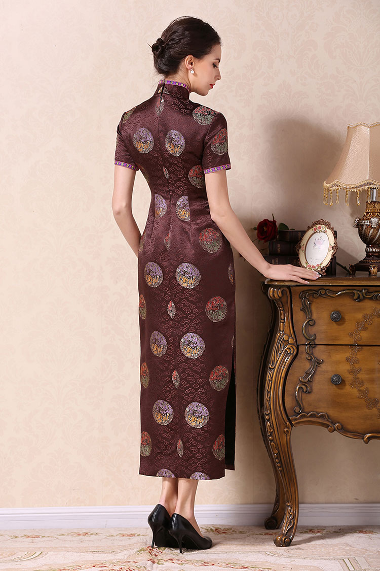 Brown cheongsam dress with dragons circle Brown cheongsam dress with dragons circle