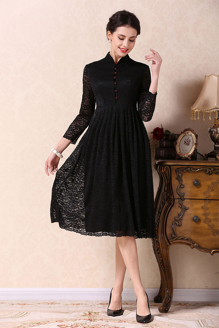 Black A-skirt qipao dress Black A-skirt qipao dress