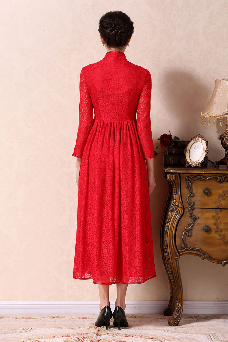 Red A-skirt qipao dress Red A-skirt qipao dress