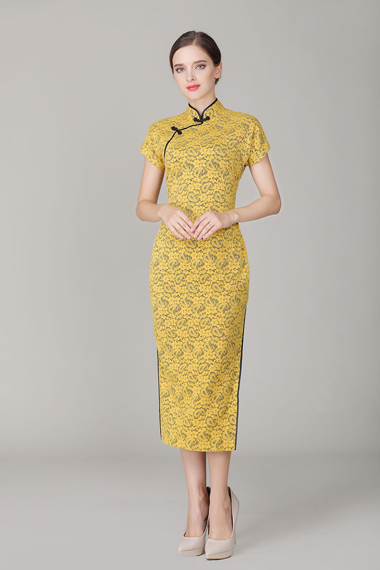 Thin yellow lace dress with black edge Thin yellow lace dress with black edge