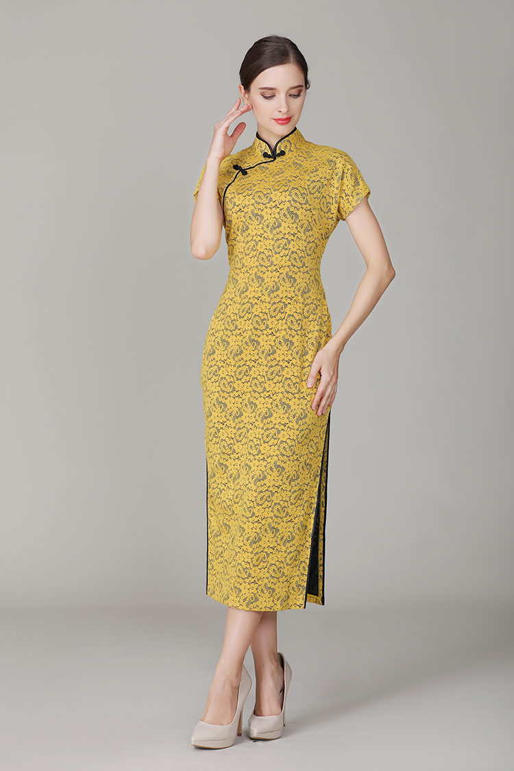 Thin yellow lace dress with black edge Thin yellow lace dress with black edge