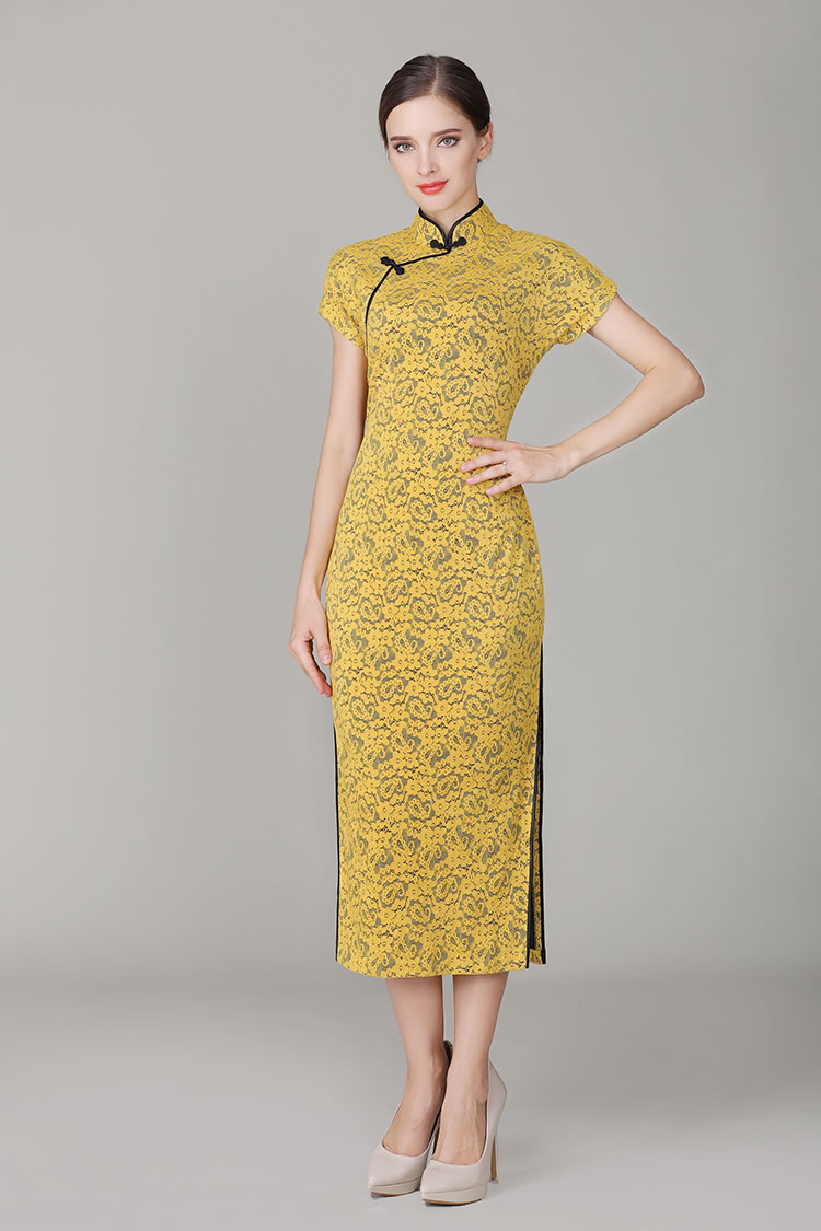 Thin yellow lace dress with black edge Thin yellow lace dress with black edge