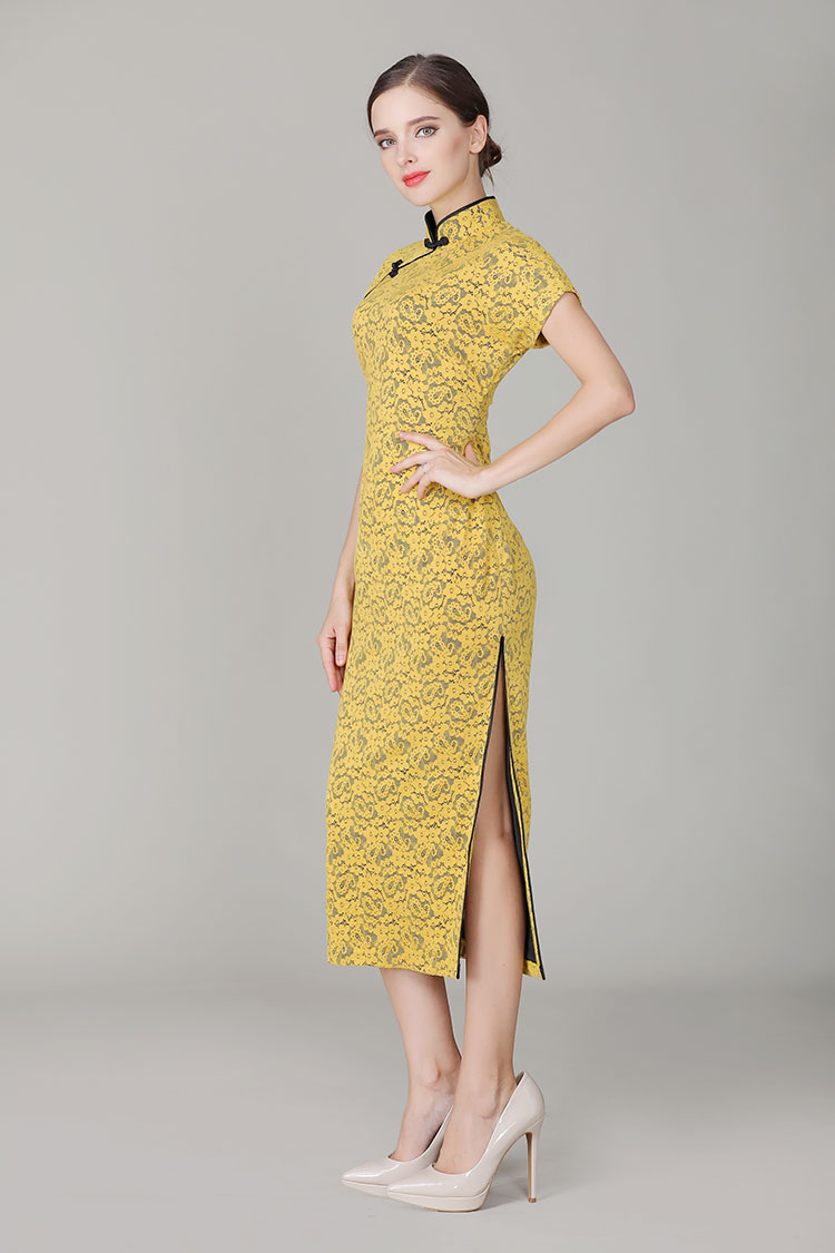Thin yellow lace dress with black edge Thin yellow lace dress with black edge