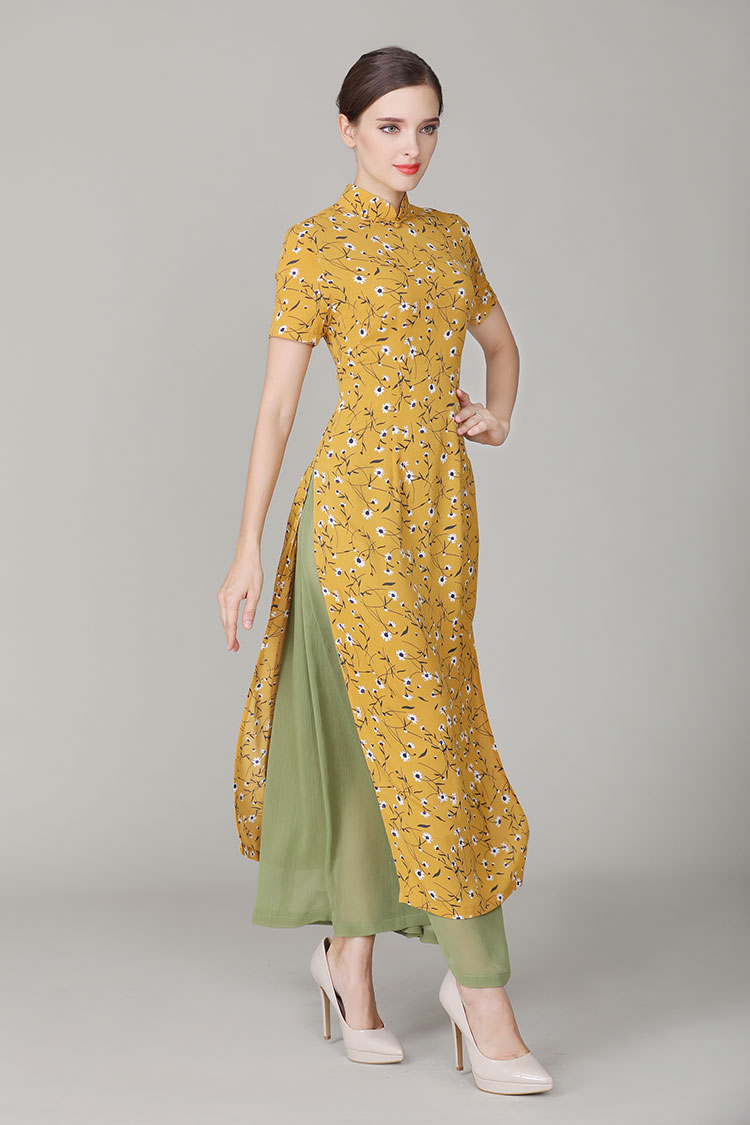 Yellow chiffon Ao dai Qipao dress Yellow chiffon Ao dai Qipao dress