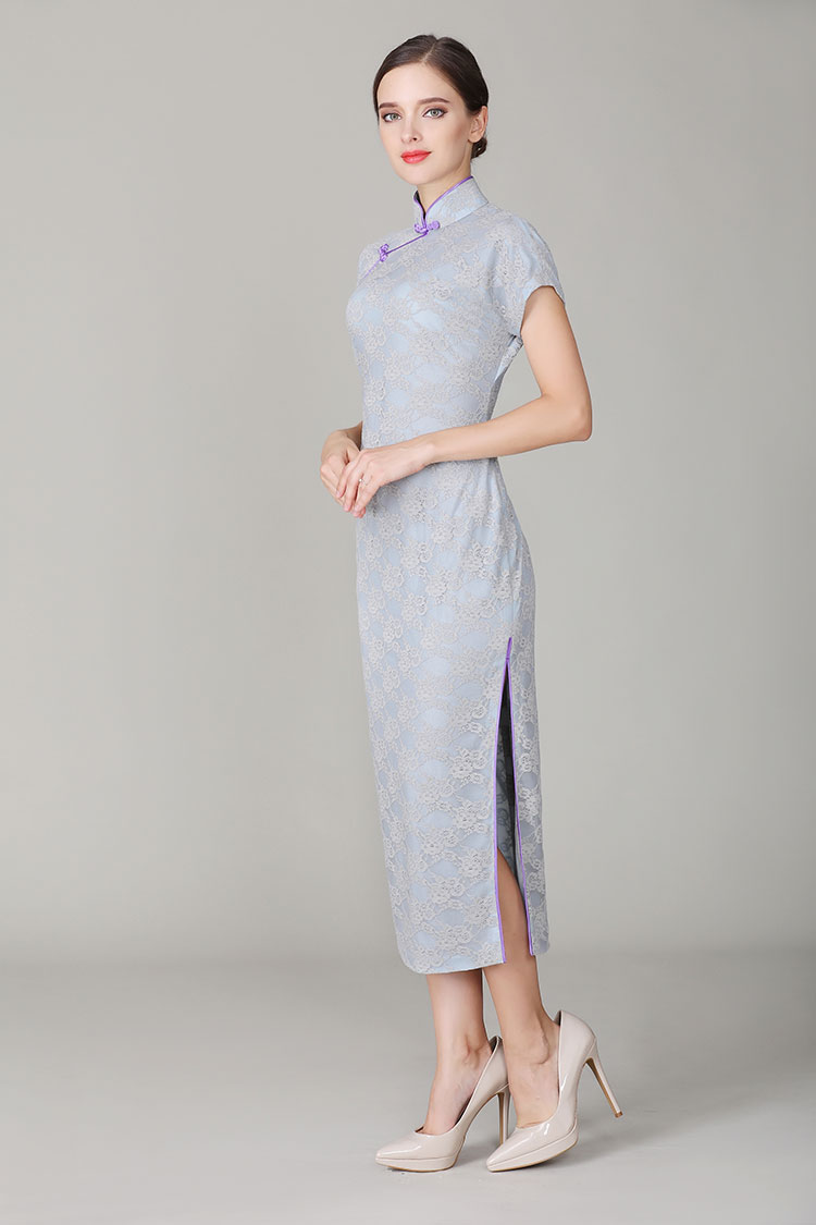 Thin grey-blue lace qipao dress Thin grey-blue lace qipao dress