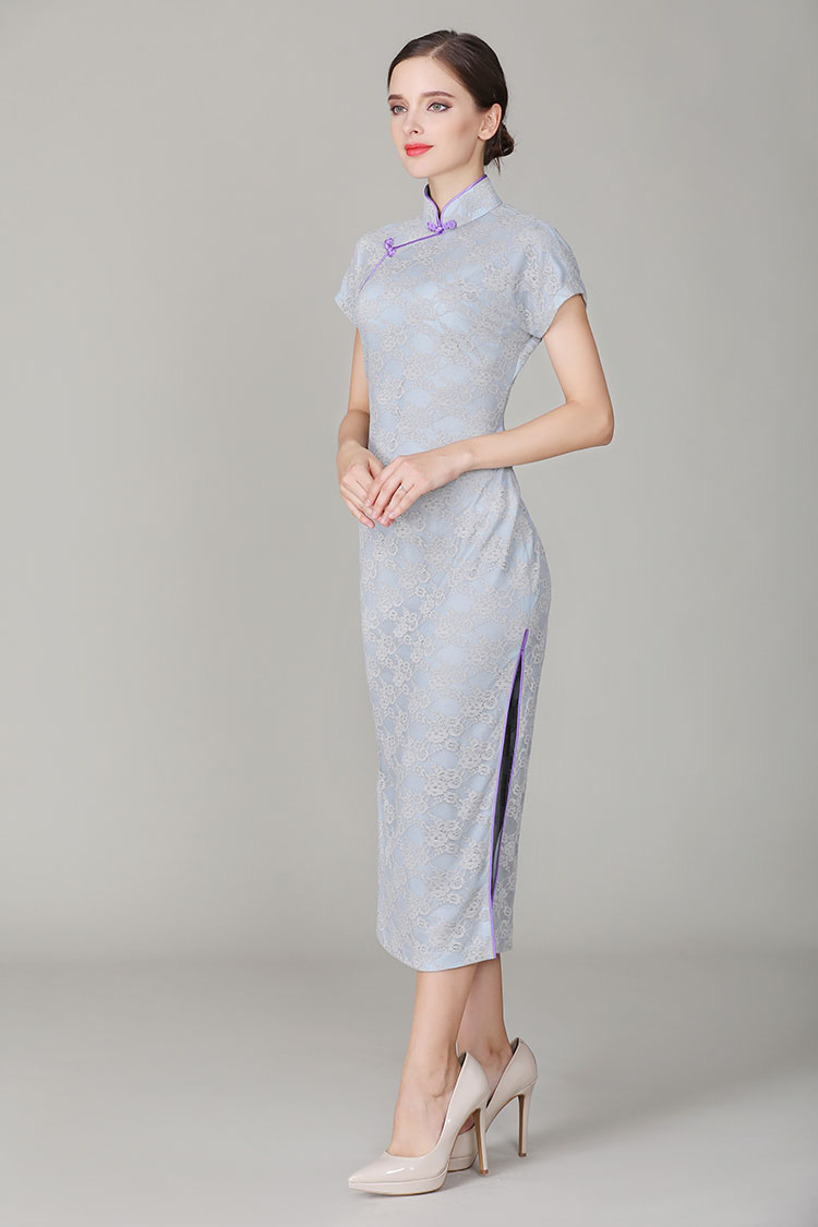 Thin grey-blue lace qipao dress Thin grey-blue lace qipao dress