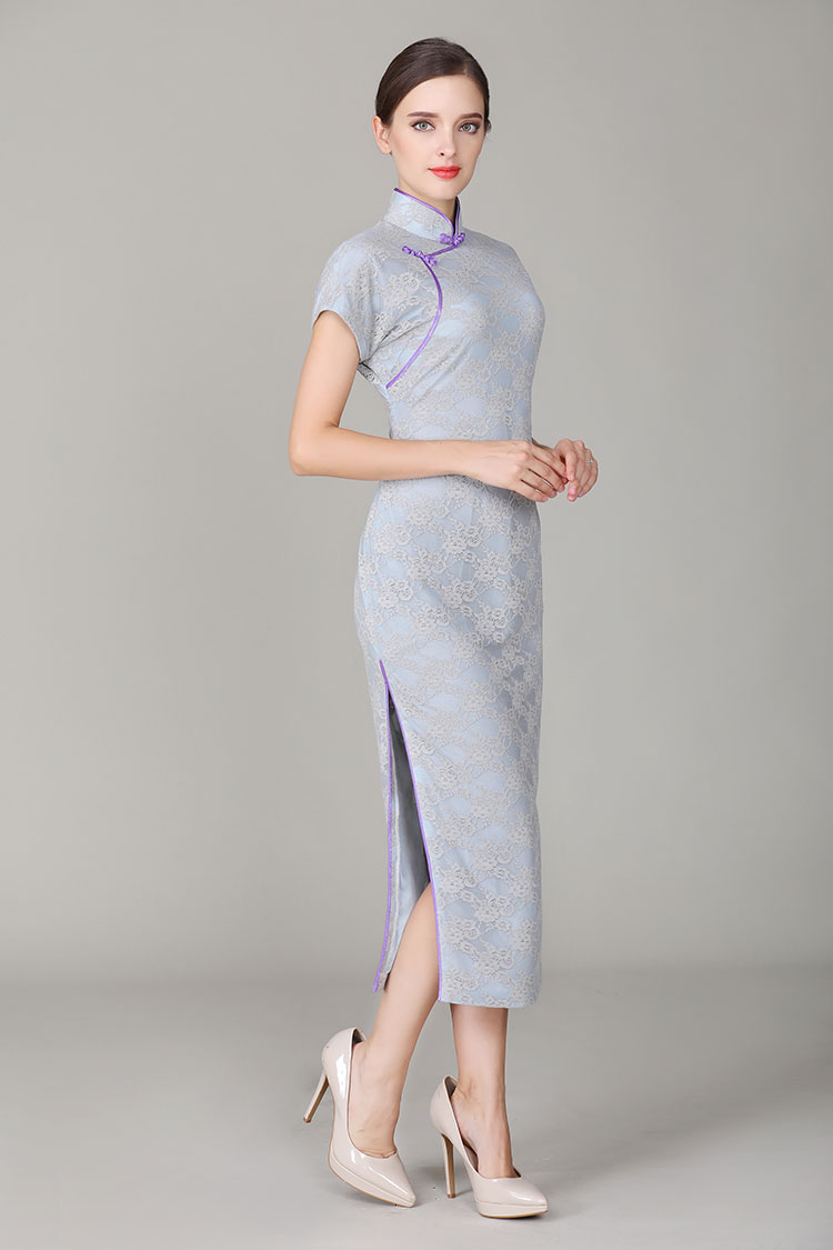 Thin grey-blue lace qipao dress Thin grey-blue lace qipao dress