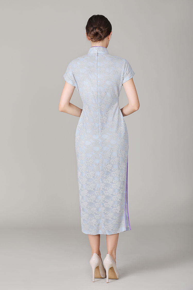 Thin grey-blue lace qipao dress Thin grey-blue lace qipao dress