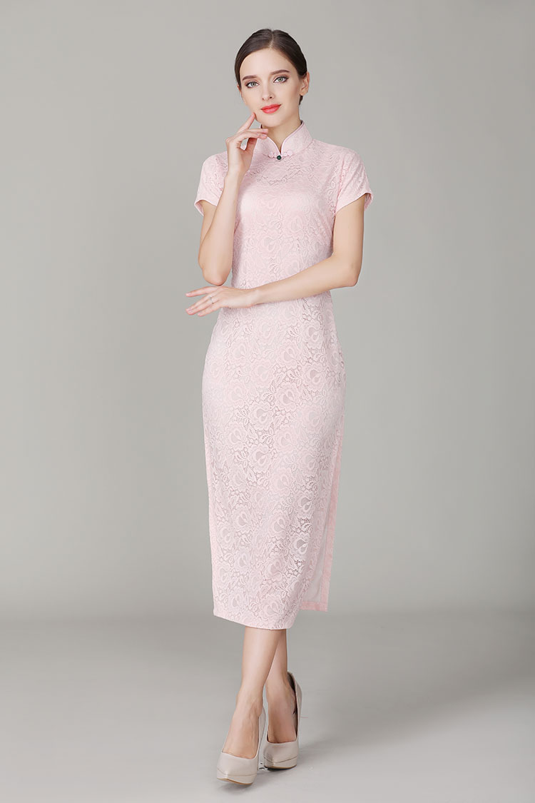 Thin pink lace qipao dress Thin pink lace qipao dress