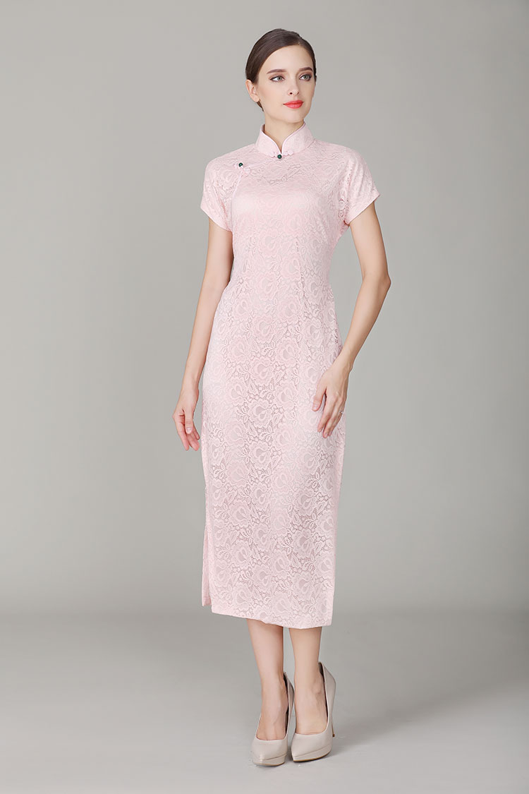 Thin pink lace qipao dress Thin pink lace qipao dress