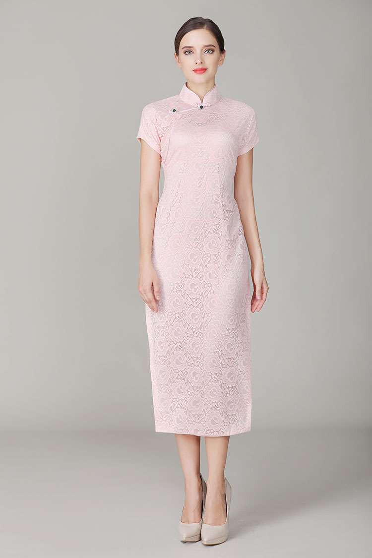 Thin pink lace qipao dress Thin pink lace qipao dress