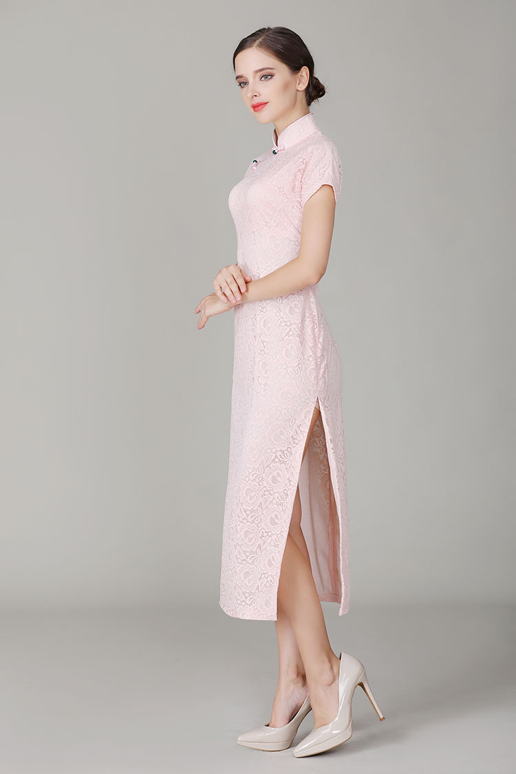 Thin pink lace qipao dress Thin pink lace qipao dress