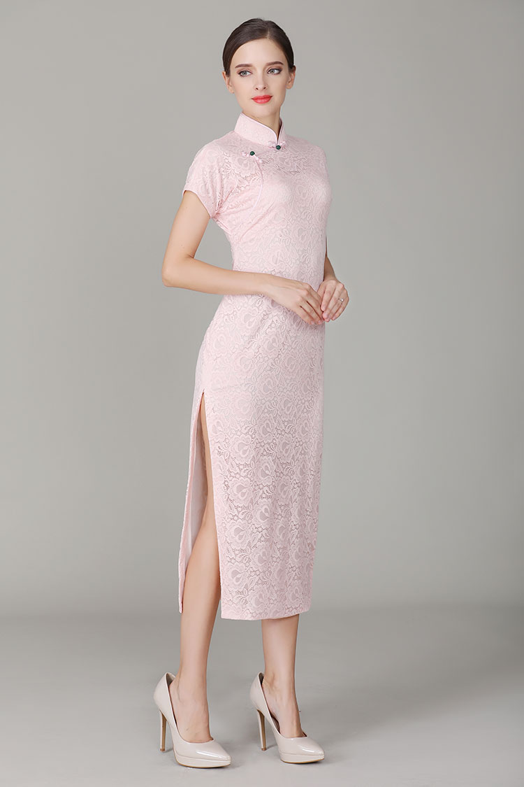 Thin pink lace qipao dress Thin pink lace qipao dress