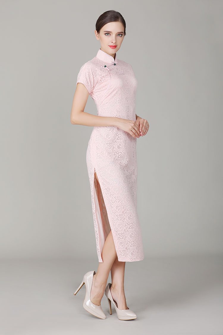 Thin pink lace qipao dress Thin pink lace qipao dress