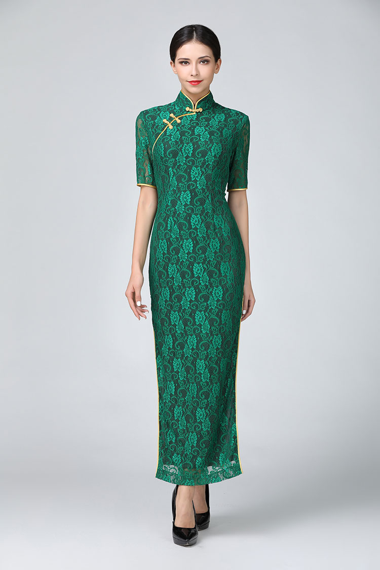 Green lace cheongsam Green lace cheongsam