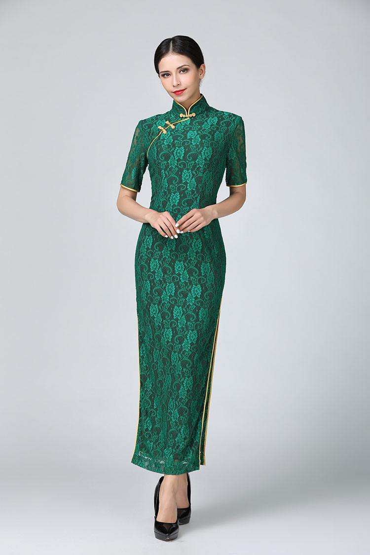 Green lace cheongsam Green lace cheongsam