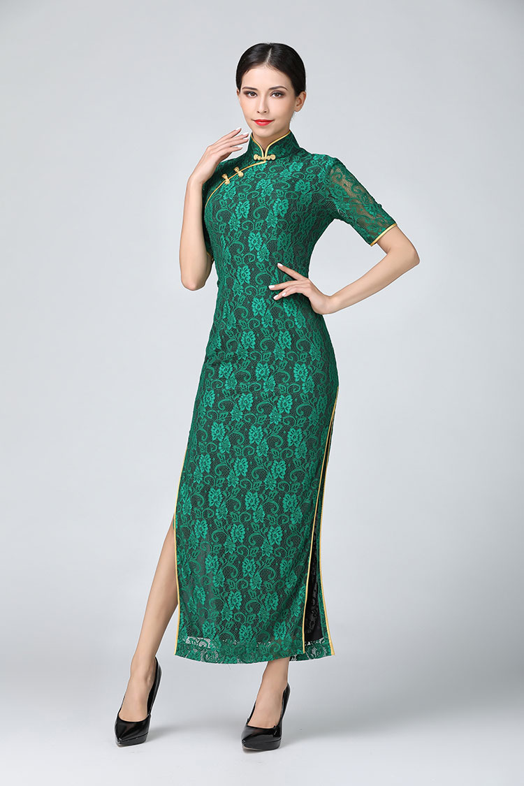 Green lace cheongsam Green lace cheongsam