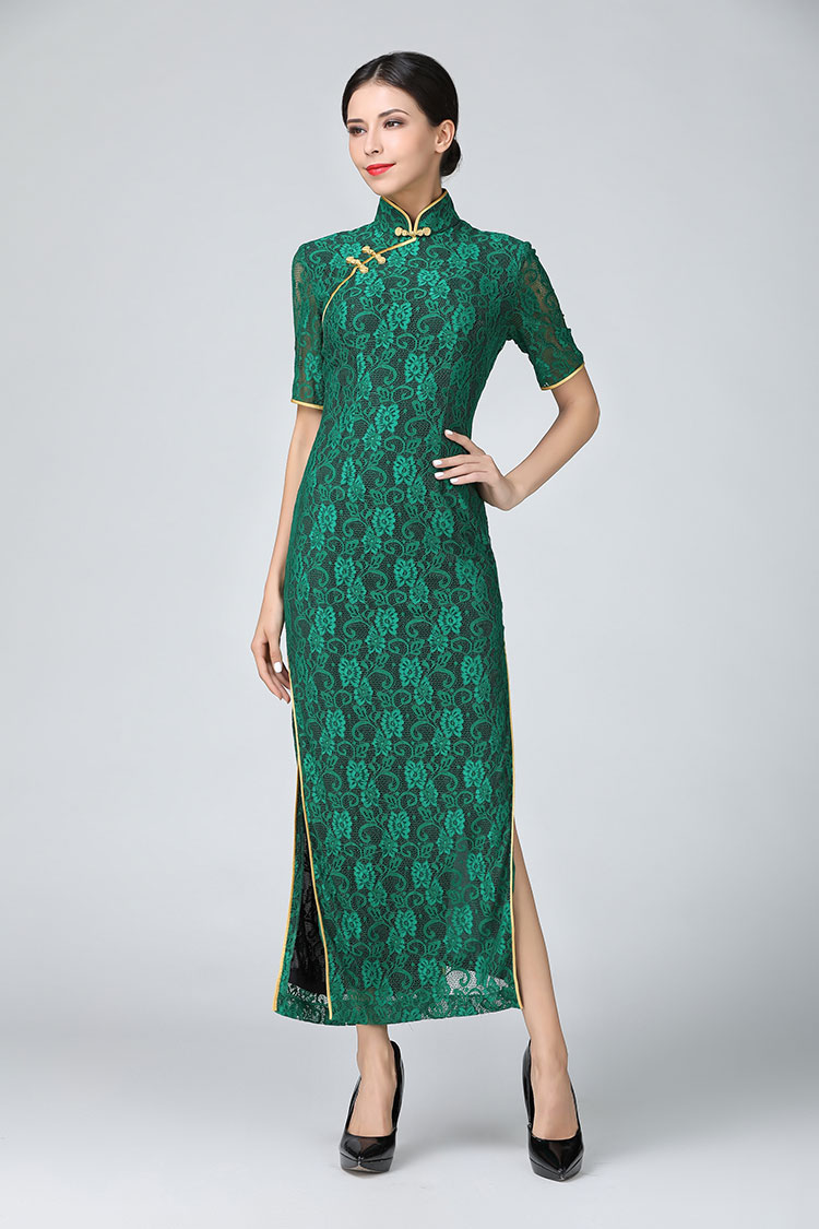 Green lace cheongsam Green lace cheongsam