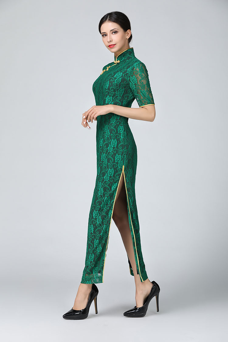 Green lace cheongsam Green lace cheongsam