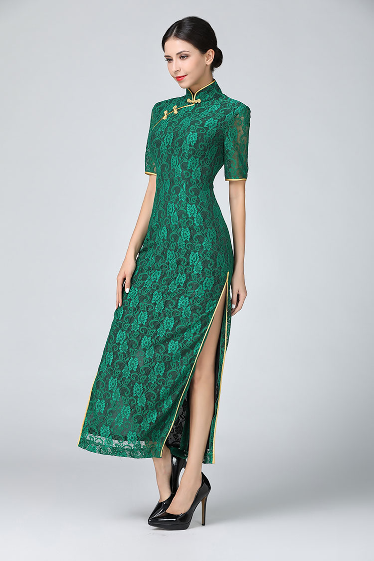 Green lace cheongsam Green lace cheongsam