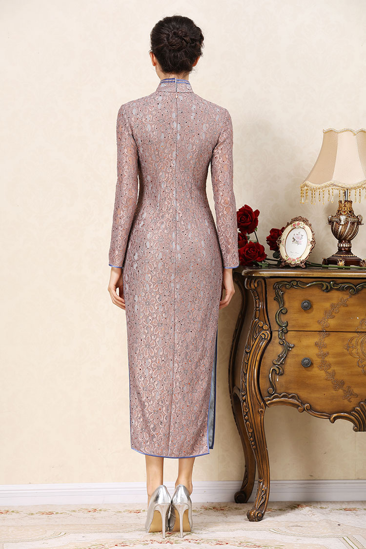 Grey-purple lace cheongsam dress Grey-purple lace cheongsam dress