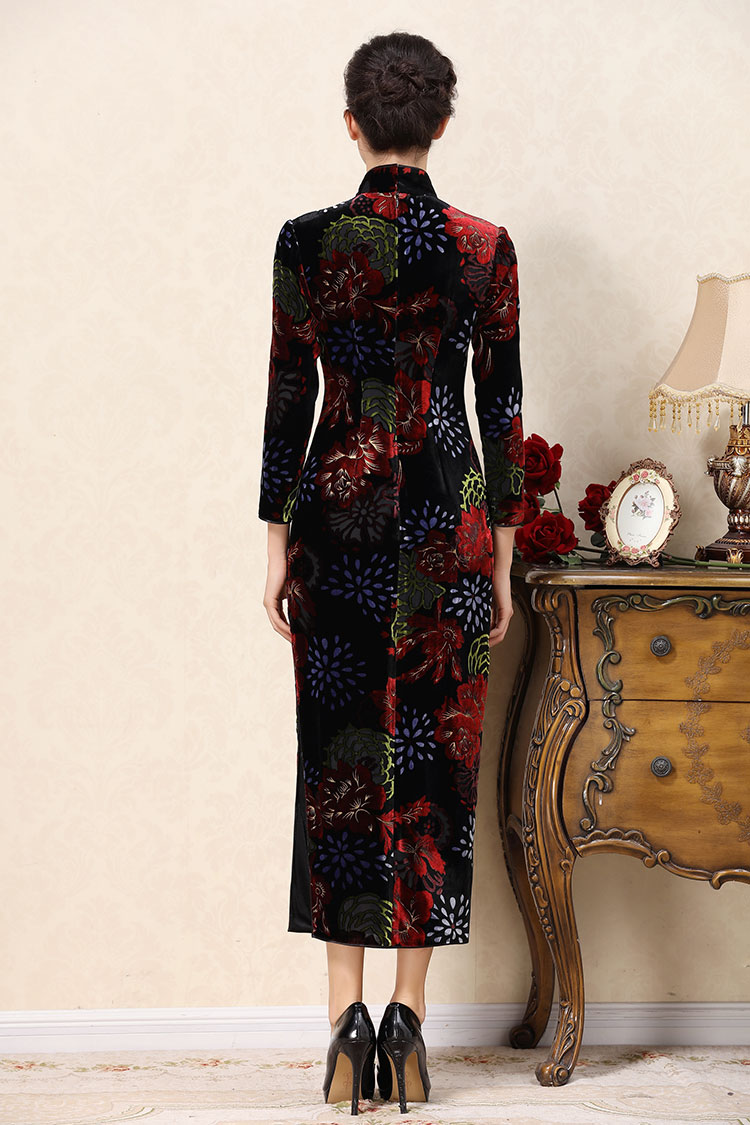 Dark red velvet cheongsam dress 