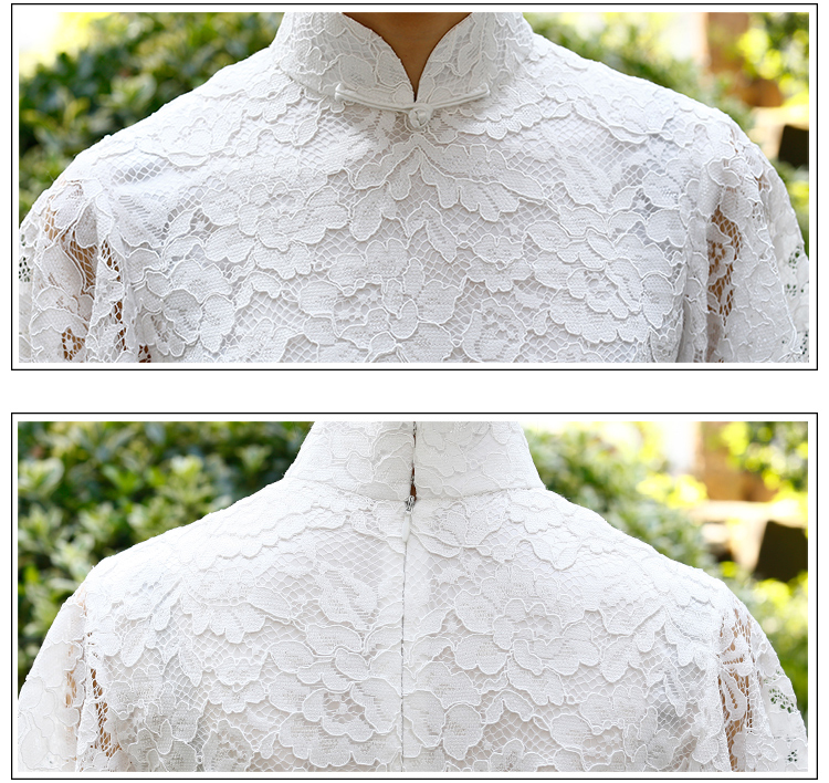 Petal sleeves white lace cheongsam dress Petal sleeves white lace cheongsam dress
