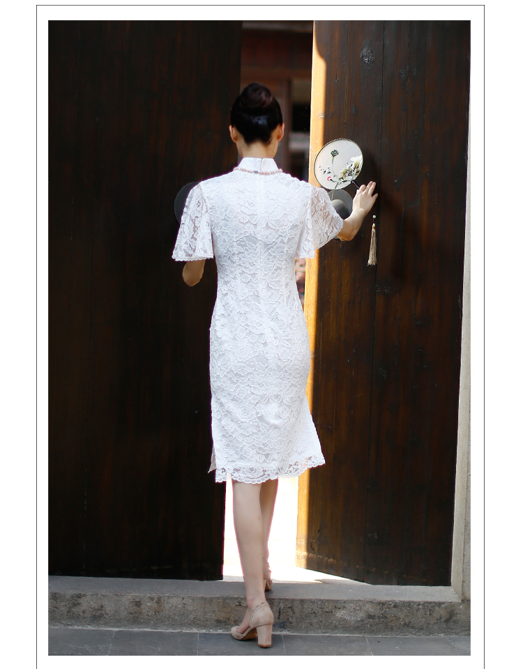Petal sleeves white lace cheongsam dress Petal sleeves white lace cheongsam dress