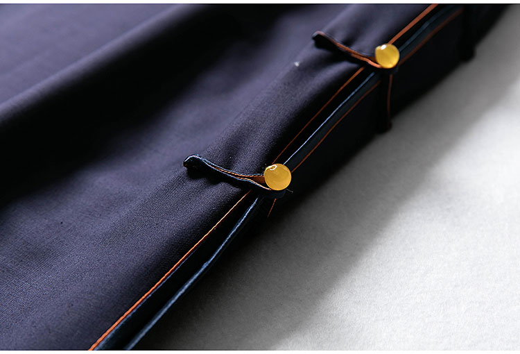 Dark-blue cheongsam dress with wide lace piping
