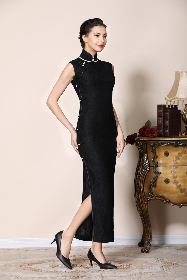 black lace long cheongsam dress black lace long cheongsam dress