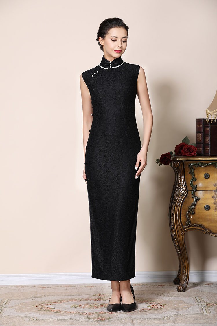 black lace long cheongsam dress black lace long cheongsam dress