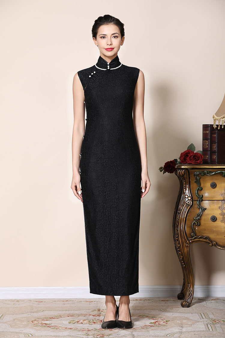 black lace long cheongsam dress black lace long cheongsam dress