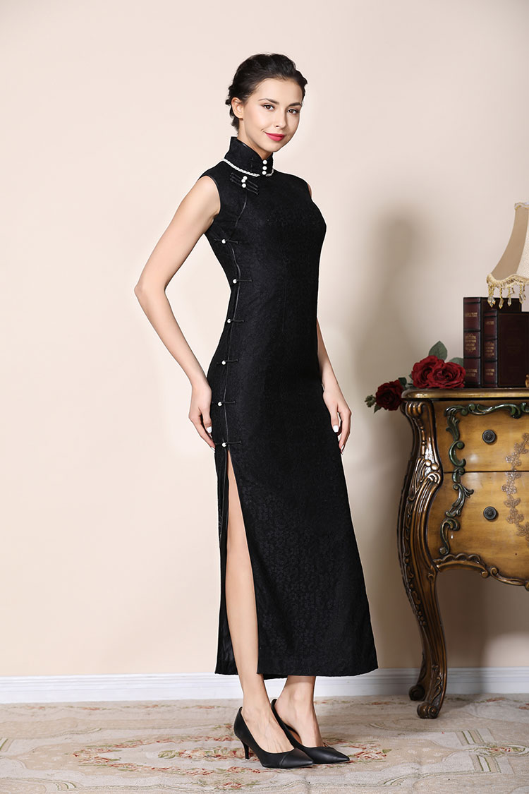 black lace long cheongsam dress black lace long cheongsam dress