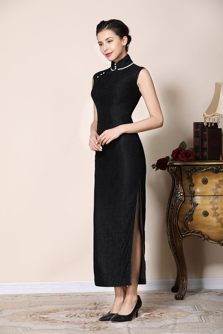 black lace long cheongsam dress black lace long cheongsam dress