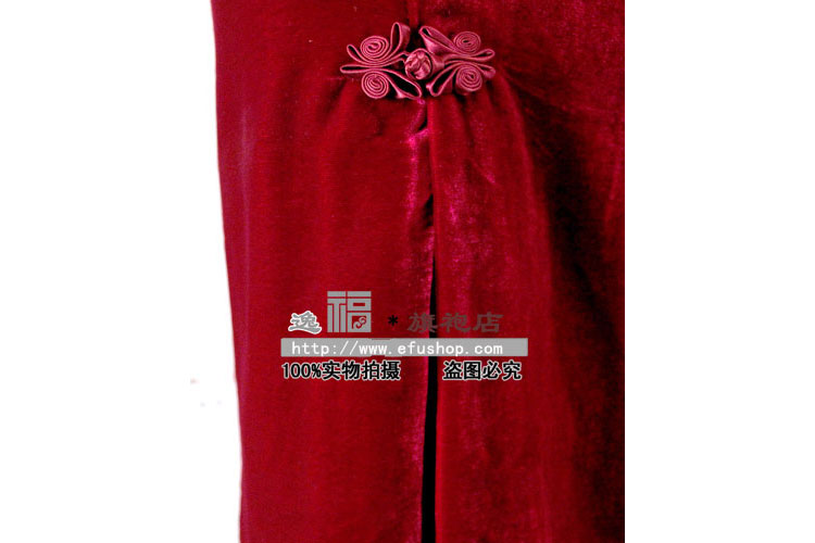 Wine red velour qipao with embroidery Wine red velour qipao with embroidery