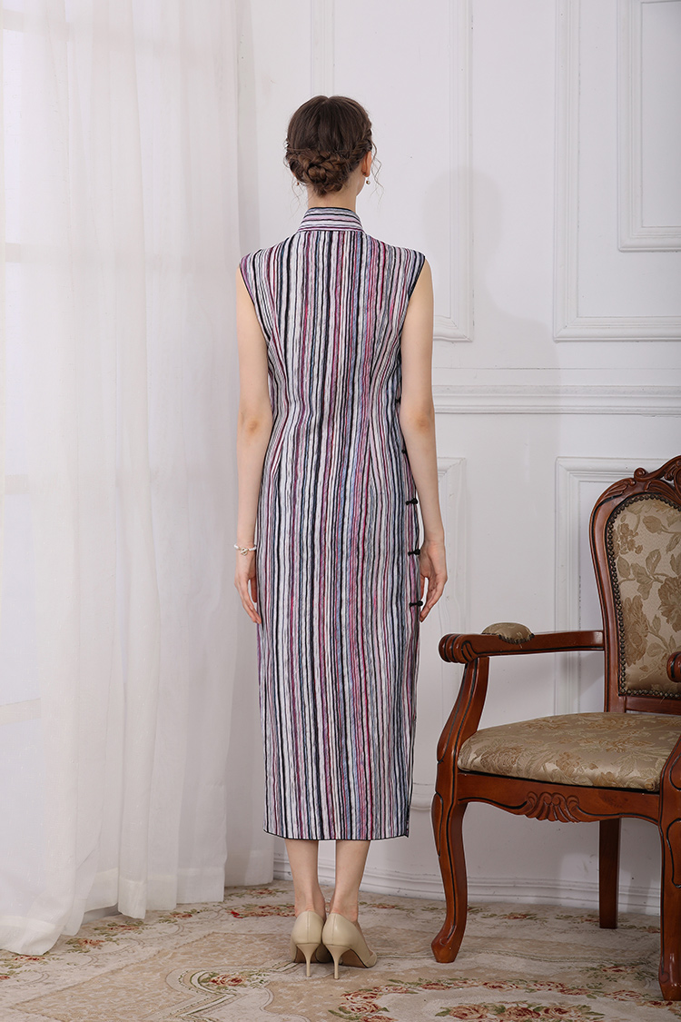 Purple stripe long cheongsam dress Purple stripe long cheongsam dress
