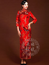 Red Cheongsam dress with long sleeves