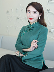 Green wool chinese top & black skirt