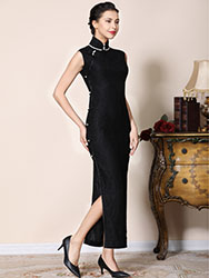 Black lace long cheongsam dress 