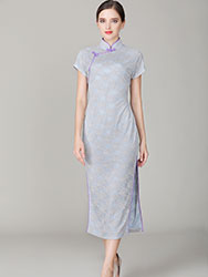 Thin grey-blue lace qipao dress 