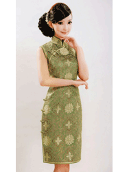 Green rich flower silk brocade Qipao SCT251