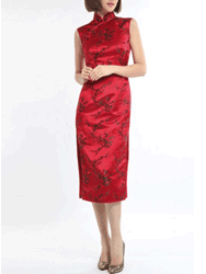 Red with black plum blossom silk brocade Qipao 