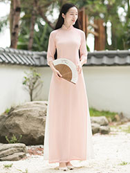 Baby-pink long chinese tea dress