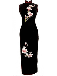 Balck velvet with magnolia embroidery cheongsam