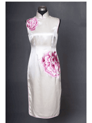 white silk Peony qipao  