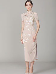 Champagne cheongsam dress with embroidery